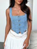 Smocked Square Neck Denim Top test
