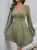 Pleated Long Sleeve V-Neck Dress test
