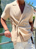 Men's Plus Size Tied Lightweight Linen Wrap Top test