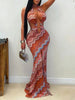 Chevron Print Halter Neck Cut-Out Maxi Dress test