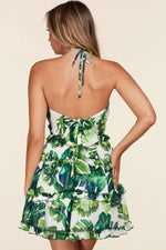 Fasheabe Leaf Print O-ring Mini Dress