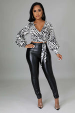 Fasheabe Long Sleeve Zebra Print Crop Top