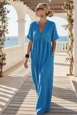 Women's V-Neck Empire-Waist Crinkle Gauze Maxi Dress