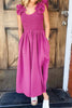Solid Color Ruffled Straps Smocked Ruched Maxi Dress test