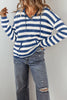 Stripe V Neck Pocketed Drawstring Hooded Sweater test