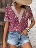 Full Size Printed V-Neck Short Sleeve Blouse test