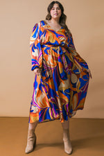 BOLD ADVENTURES WOVEN SATIN MIDI DRESS