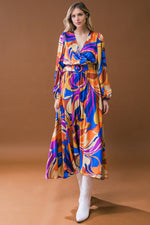 BOLD ADVENTURES WOVEN SATIN MIDI DRESS