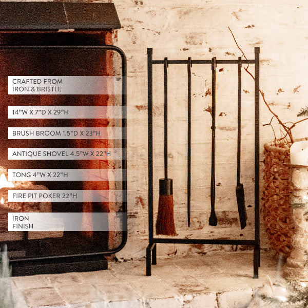 4 Piece Black Iron Fireplace Tool Set