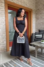 LOVELIEST LOOKS BLACK WOVEN MIDI DRESS